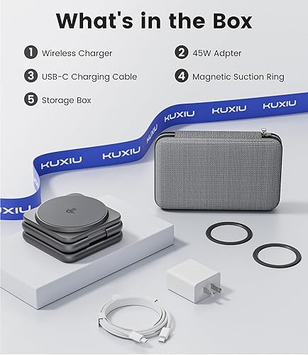 Miniatura 9 de KU XIU Estación de carga 3 en 1 certificada Qi2 para Samsung, cargador inalámbrico plegable de aleación de aluminio de 15 W para Galaxy S25 Series Z