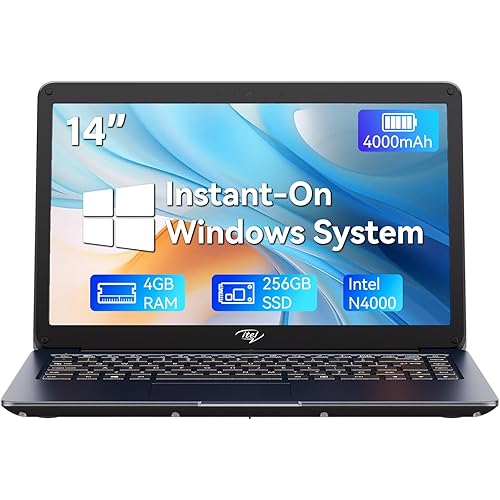 Itel 14 inch Laptop Computer - Celeron N4000 (Dual-Core), UHD Graphics 600, 4GB RAM 256GB SSD, 14" Micro-Edge HD Display, Ultra Slim, 4000 mAh Long Battery Life, 2.4G/5G WiFi, HDMI