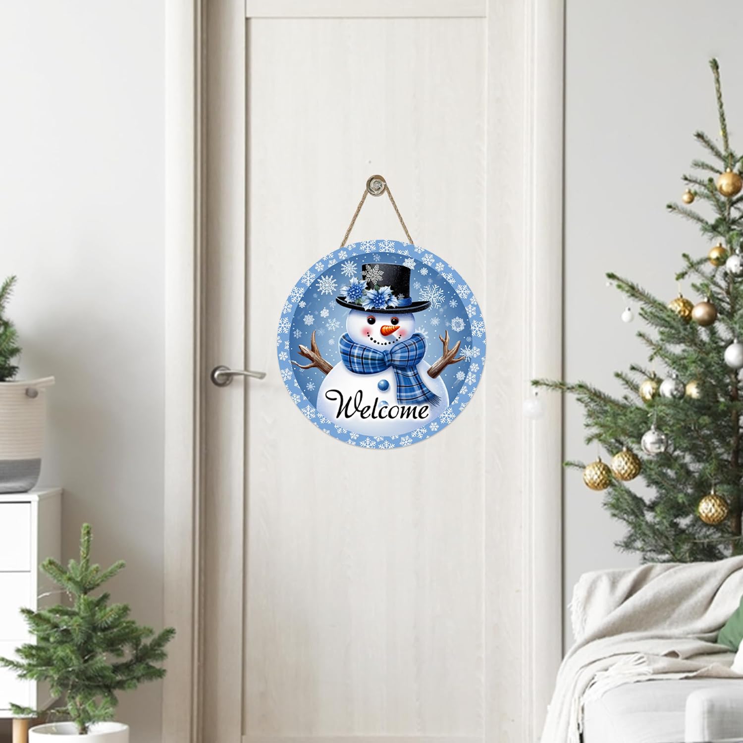 Amazon.co.jp: Welcome Winter スノーマン ブルー 正面玄関サイン 木製