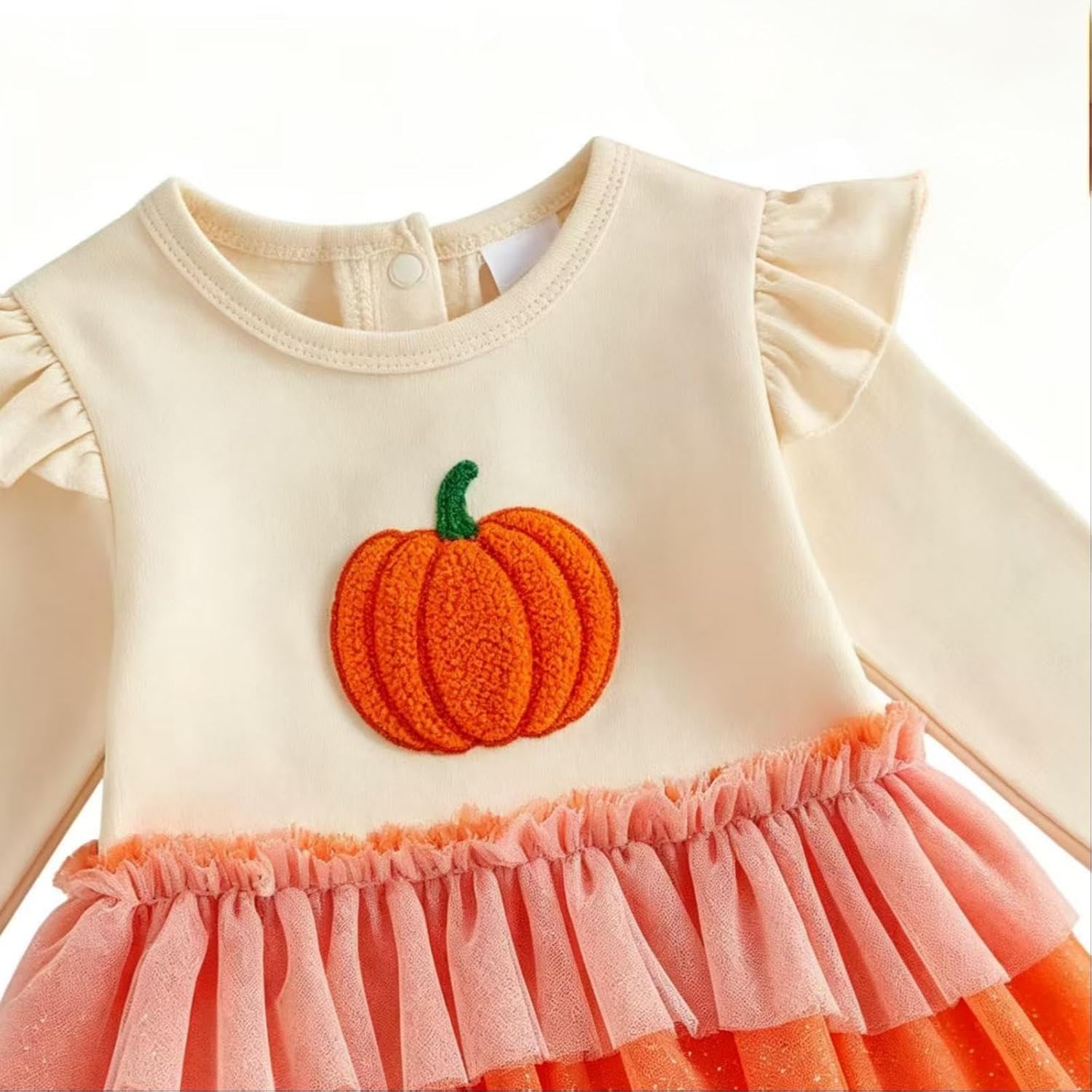 Big Little Sister Matching Halloween Outfit Long Sleeve Pumpkin Ghost Tutu Tulle Dress for Toddlers and Baby