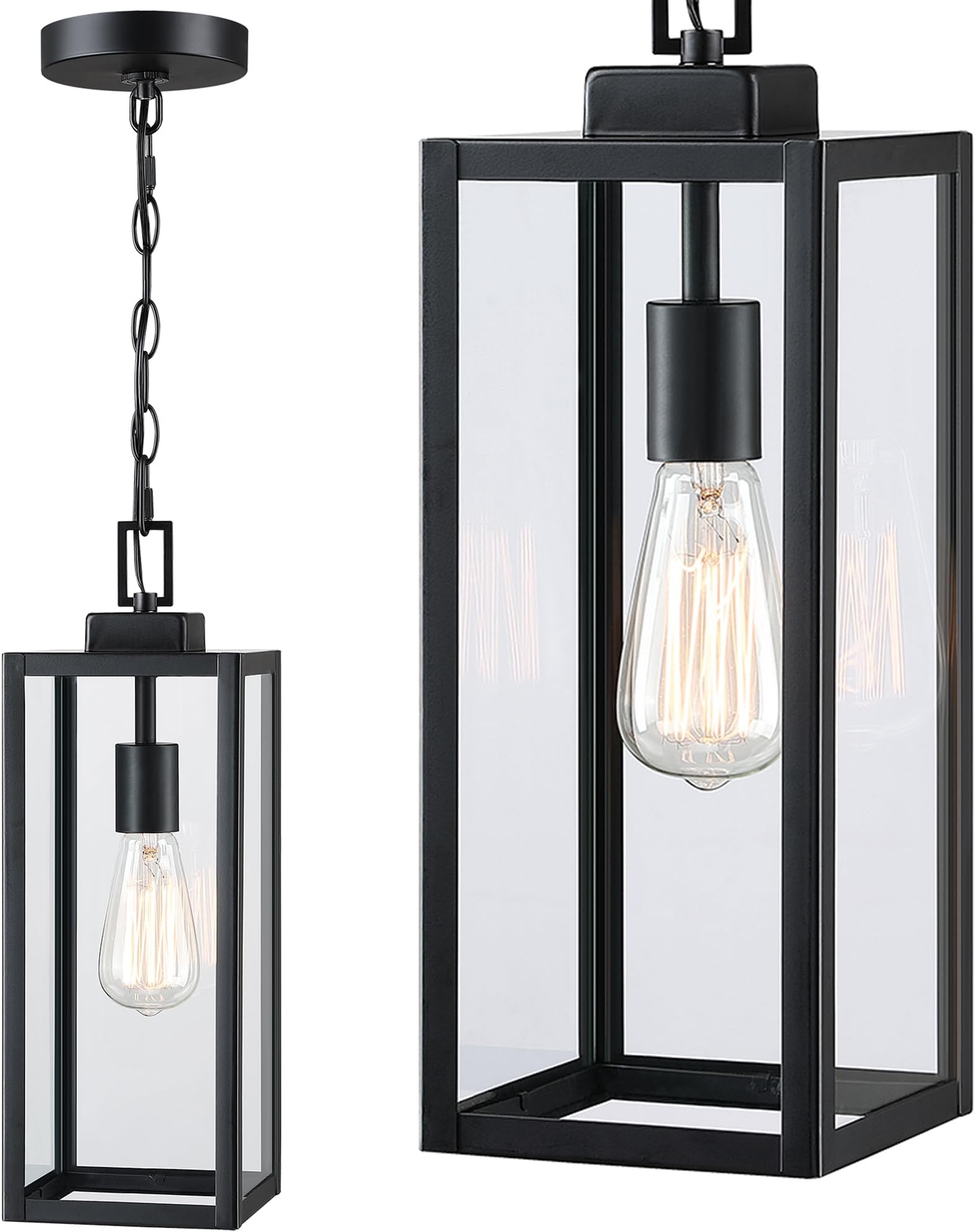 17 Inch Outdoor Pendant Light for Porch,Metal and Glass Outside Hanging Light...