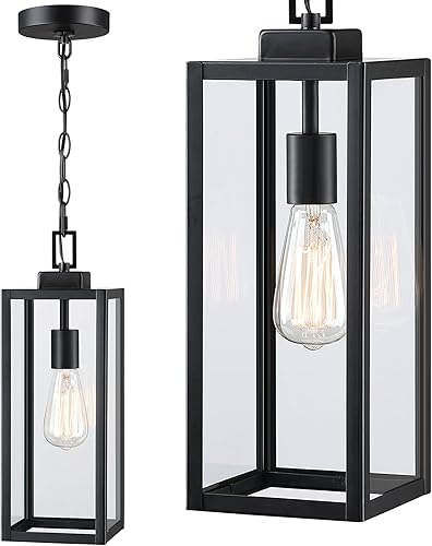 Lámpara colgante para exteriores de 17 pulgadas, lámpara colgante para porche delantero, luz colgante de metal y vidrio para exteriores, lámpara