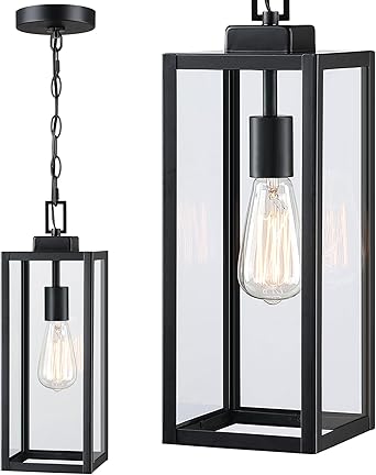 17 Inch Outdoor Pendant Light for Porch,Metal and Glass Outside Hanging Light Ceiling Mount Exterior Hanging Lantern for Patio Entrance Front Door Pendant,E26