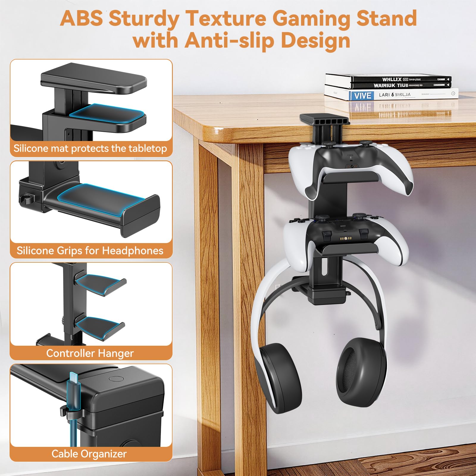 Kosker Porta Cuffie e Joystick da Scrivania con Altezza Regolabile, Supporto Controller da Sopra e Sotto il Tavolo per PS5/Xbox/Switch, Support Accessori Scrivania con Rotazione a 360°