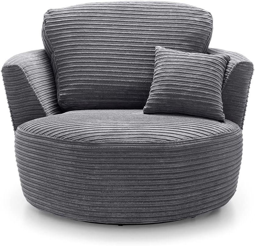 Ferguson Corner Sofa in Grey Jumbo Cord Chenille Fabric (Swivel Chair)