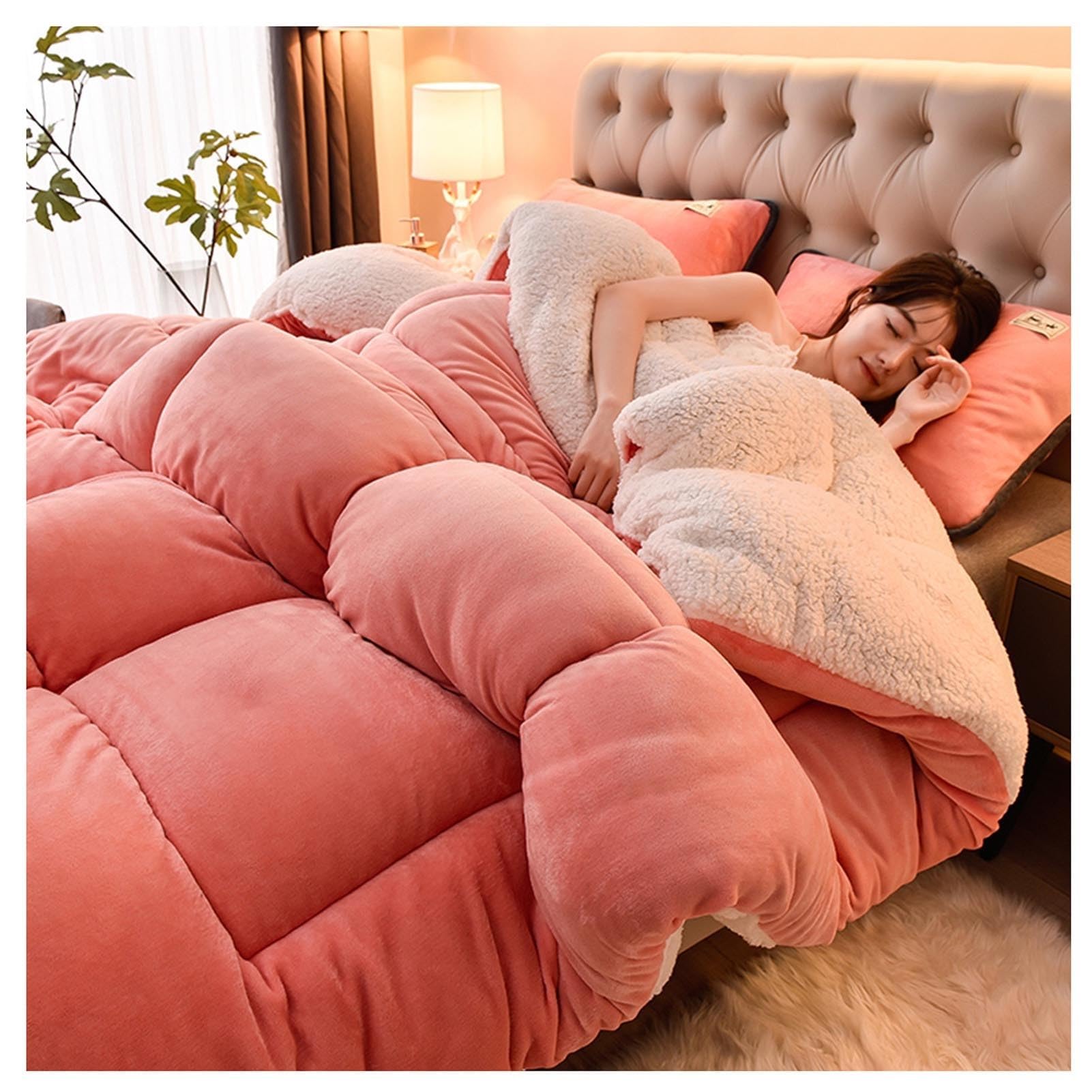 Thickened Super Soft Insulation Winter Quilt, Cashmere and Double Fabrics, Breathable Warmth Fluffy Plush Sided Velvet Blanket，Soft and Skin-Friendly, Lightweight and Durable(Color5,200x230cm(5KG))