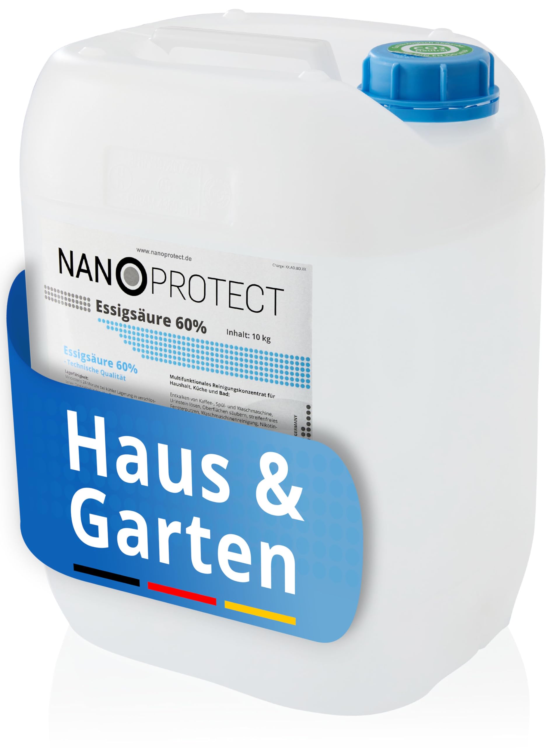 Nanoprotect Essigsäure 60% | 10 kg | Klimaneutral | Ideal als Reiniger und Entkalker | Für Haus und Garten | Premium Qualität – Made in Germany
