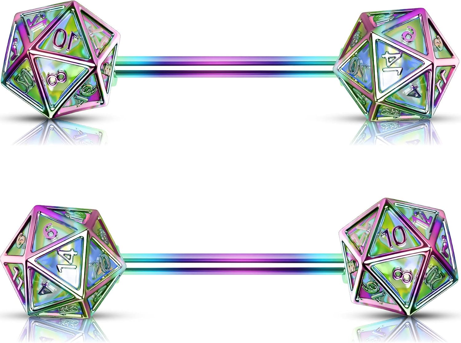 OUFER 2PCS Icosahedron Dice Nipple Rings, 14G 316L Surgical Steel Nipple Barbells, Nipple Jewelry for Women