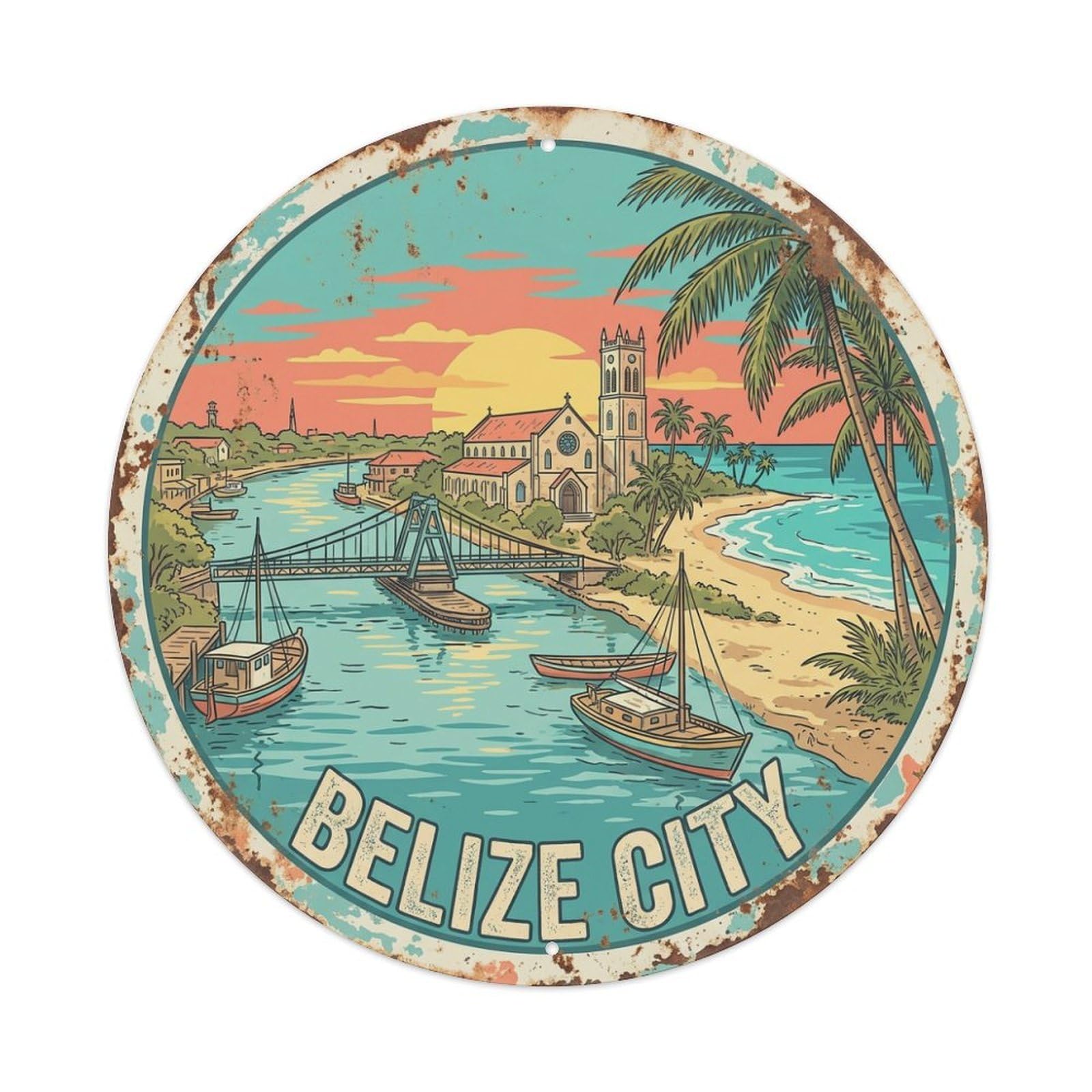 Vintage Travel Belize Belize City Metal Tin Sign