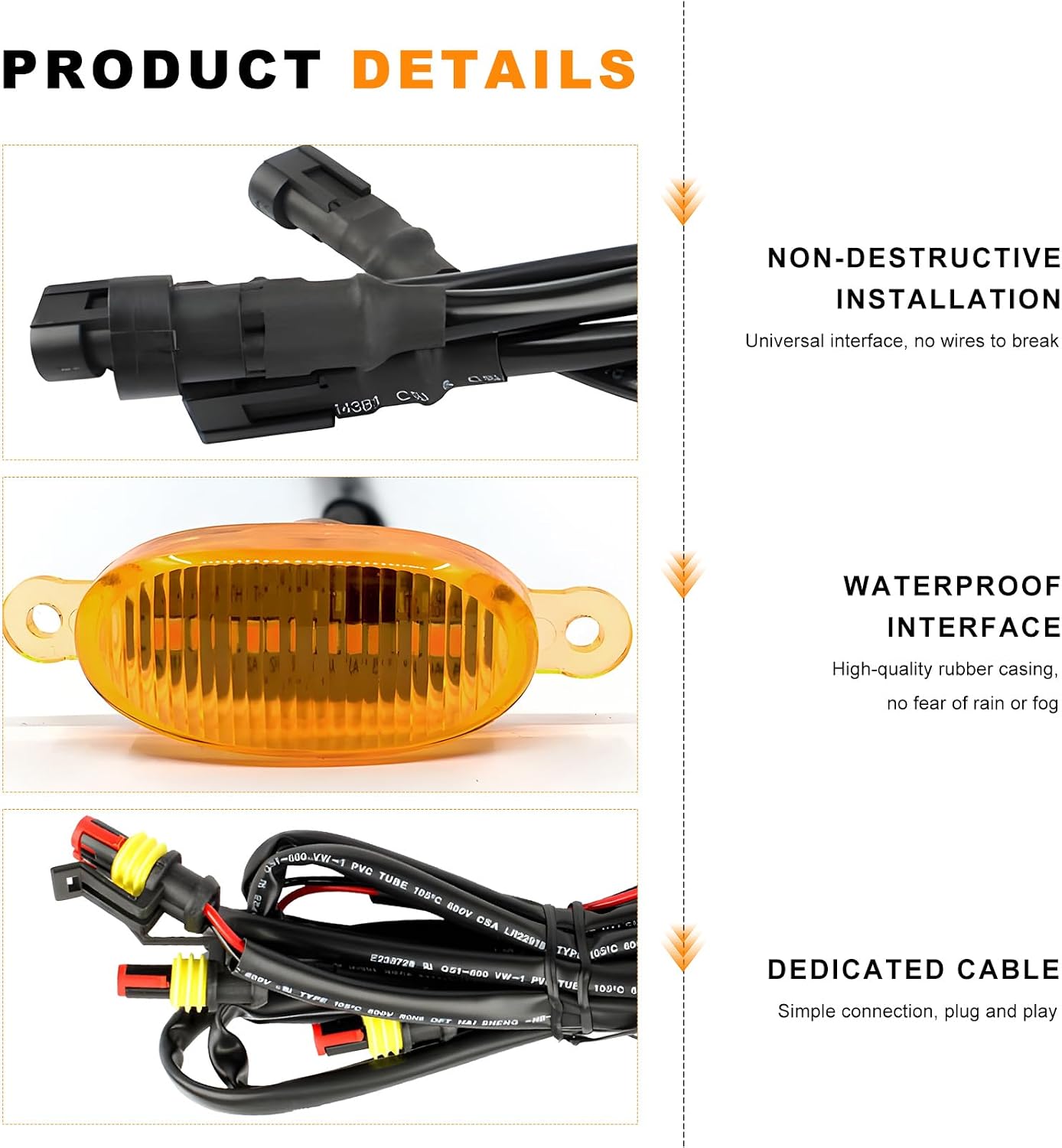4PCS Car Front Grille Light, Bright Amber Lens LED Grill Trim Lamp with Wiring Harness, Waterproof Front Grill Light Compatible with F350 F250 F150 Raptor Ram-1500 (Yellow & Yellow) image 3