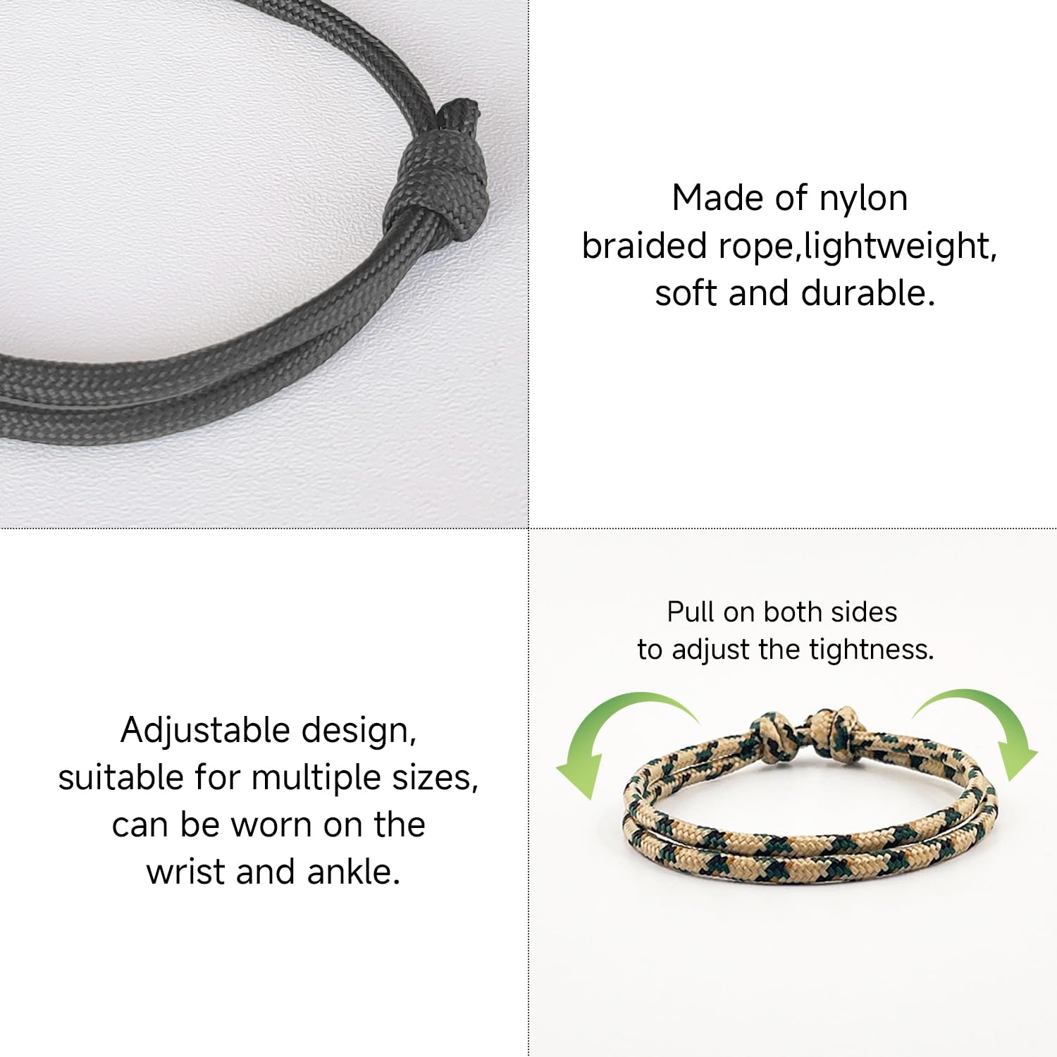Pulsera de Paracord Ajustable Multifunción Nailon para Camping Montañismo