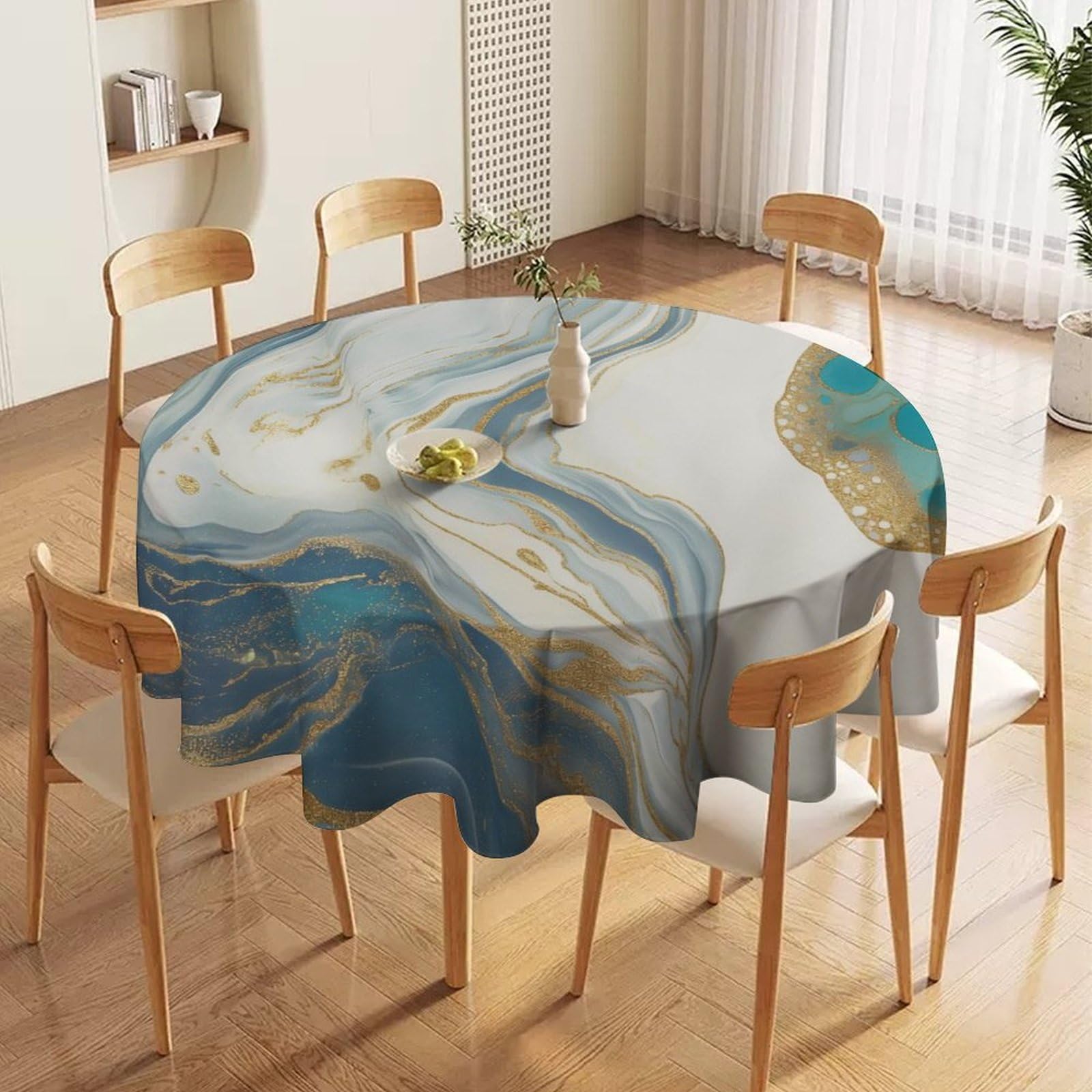ORDOBO 3D Printed Tablecloth - White Flowers Fashion Table Protect Cover Waterproof Wipeable For Kitchen Dinner Garden Dining Home Decoration 177X177Cm