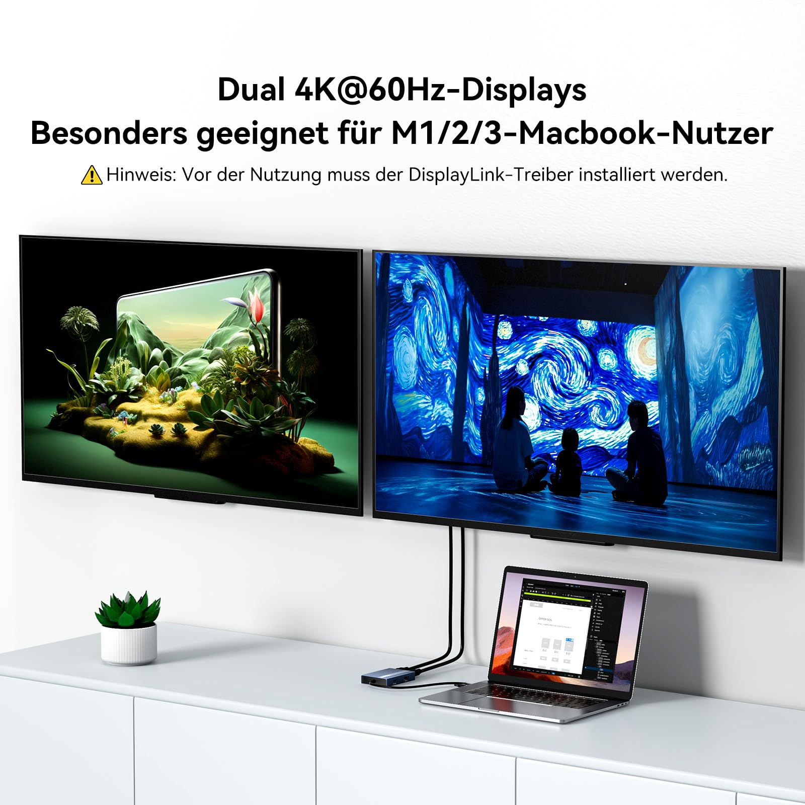 ACASIS DS0602 DisplayLink Docking Station-USB C auf Dual HDMI DisplayLink Adapter, 4K@60Hz, 2 HDMI, 100W PD, USB-A/C-auf-Dual-Monitor-Adapter für Mac mini M4/M1/M2/M3/Neo (Blau)
