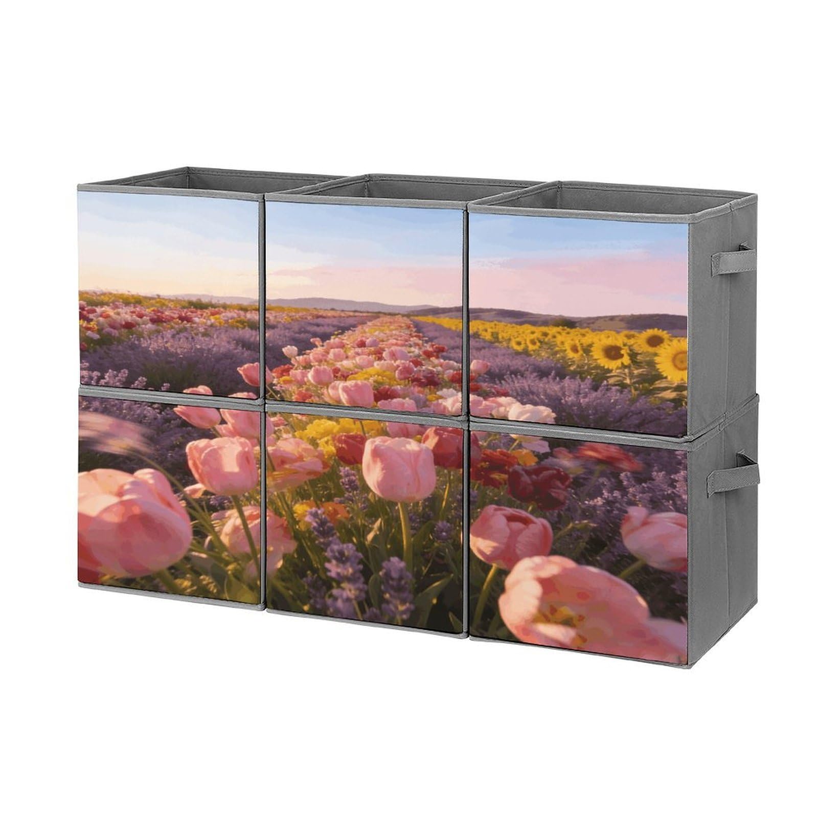 Fodpand Style The Ginger Lily Beneath The Windmill Cube Bins With Double Handles,Set Of 6 Cube Organizer, Stackable And Foldable Storage Bins For Organization, Closet, Shelves, Offices