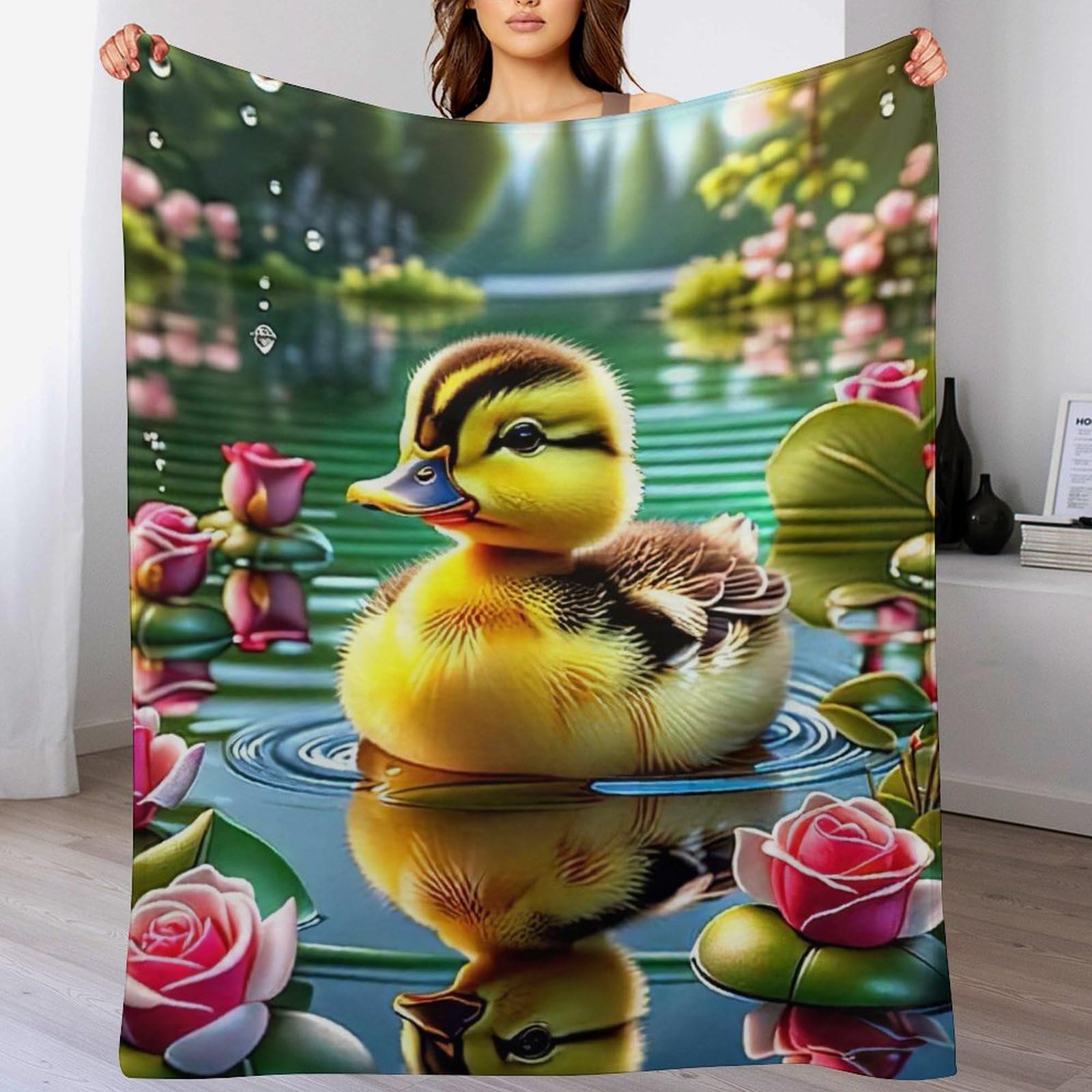 Plaid couverture en flannel motif canard 130x180cm pour canapé