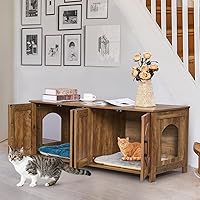 Vista 47 de Homhedy - Caja de arena para gatos, muebles de madera para baño de gatos con puerta de granero, casa para mascotas, se adapta a la mayoría de cajas