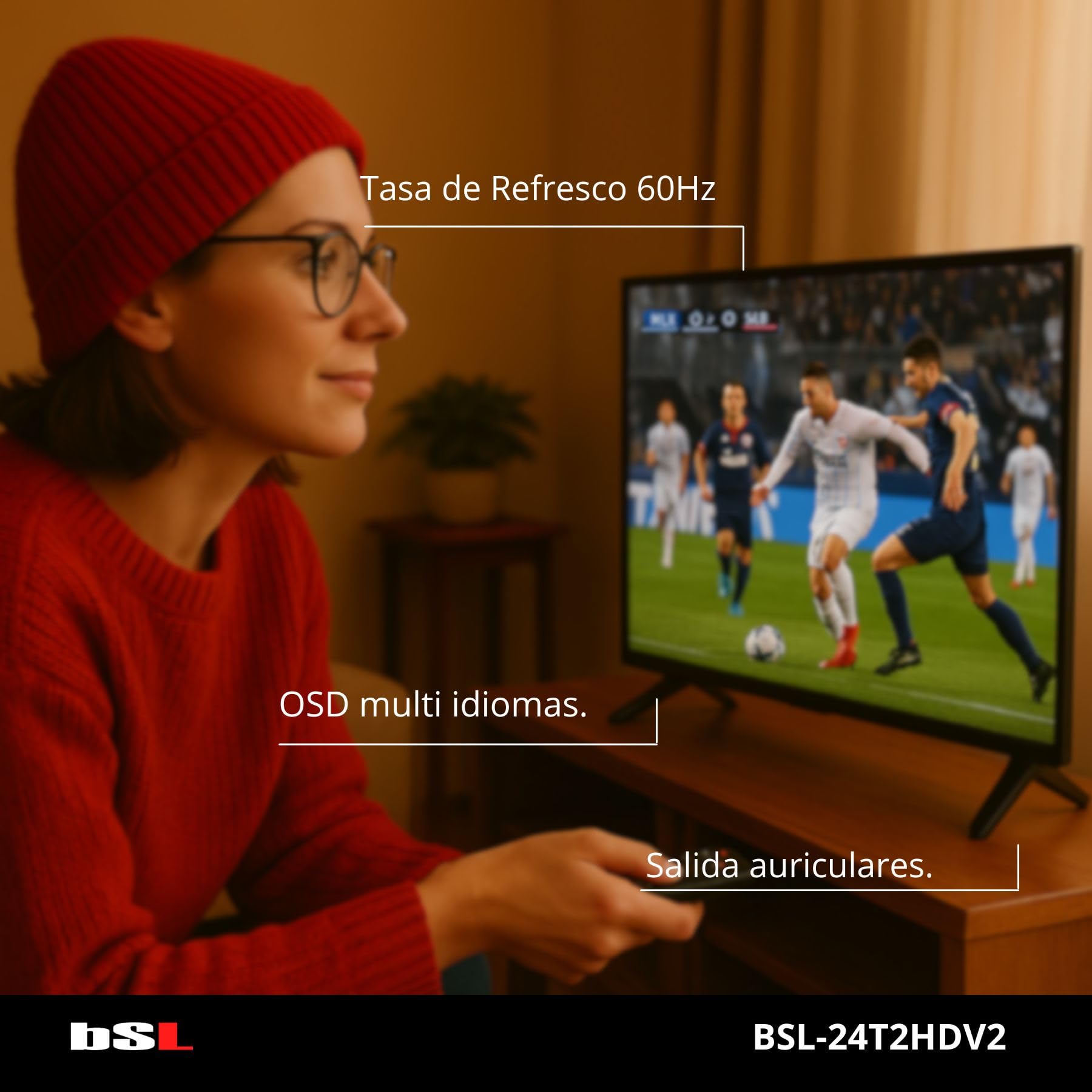 TV 24” BSL-24T2HDV2 TV LED HD 1366x768 | 60Hz | USB | DVBT2 HD H.265 | DVB-S2 | | HDMI