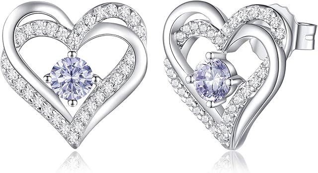 CDE Women Earrings 925 Sterling Silver Heart Stud Jewellery for Women Christmas Anniversary Birthday Jewelry Gifts for Her Women