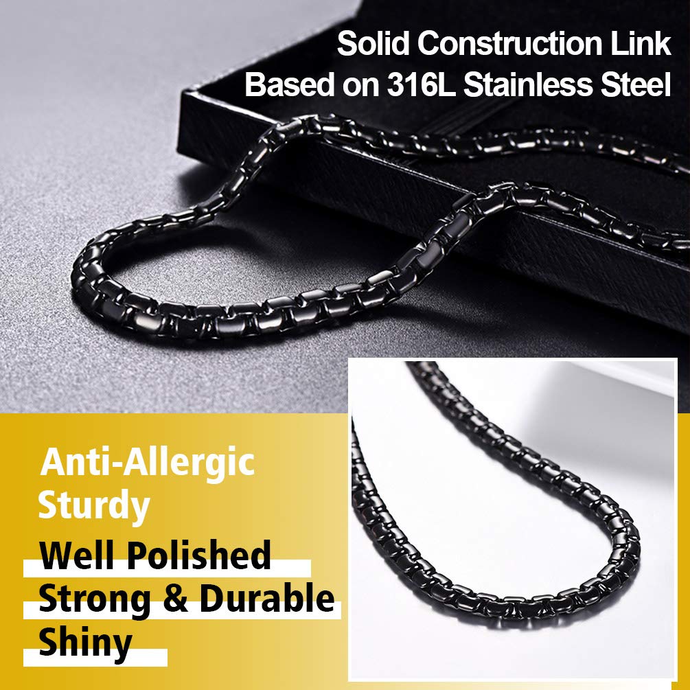 PROSTEEL Uomo Collana Catena Scatola Piatta Grande Robusta Sottile, Larghezza 4 mm 6 mm, Acciaio Inossidabile/Placcato Oro 18K, Stile Hip Hop Punk, Argento Nero Oro, Regalo Perfettto (con Confezione)