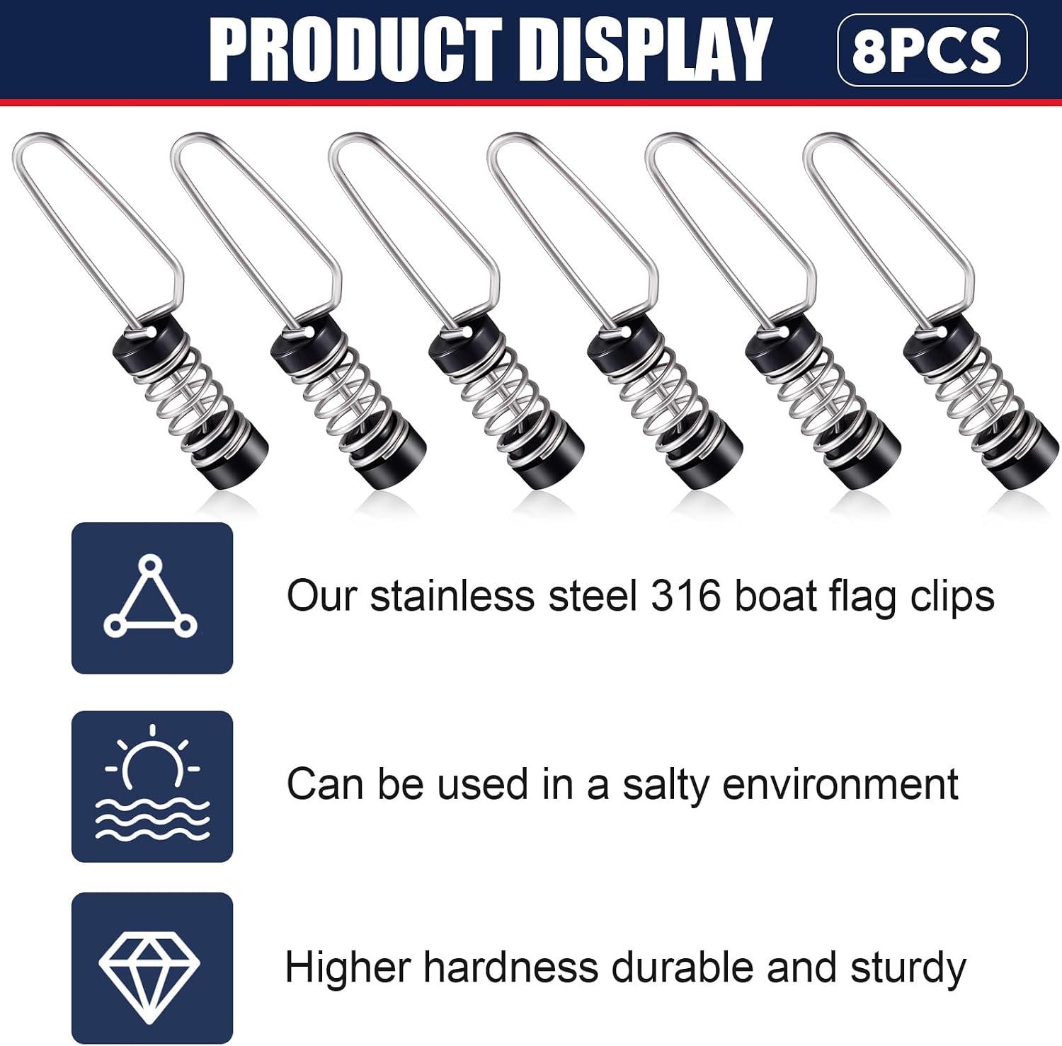 Moxweyeni Stainless Steel Boat Flag Clips for Halyards Outriggers image 3
