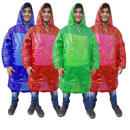Wet Off Hood: Rain Poncho (Pack of 4, Multicolor, Free Size) - Cross Laminated, Reusable, and Multicolour Unisex Design - Hero Men's Solid Casual Raincoat (RW-_Free)