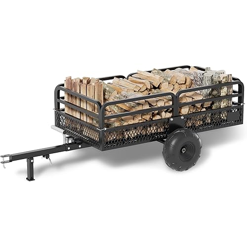 ATV Trailer for Lawn Tractors, Heavy Duty Steel Dump Cart 1500 lbs 15 Cubic Feet Garden Utility Trailer W/Support,Hand Pull or Foot Pedal Tow Behind Dump Cart for ATV, UTV, Lawn Mowers and Tractors