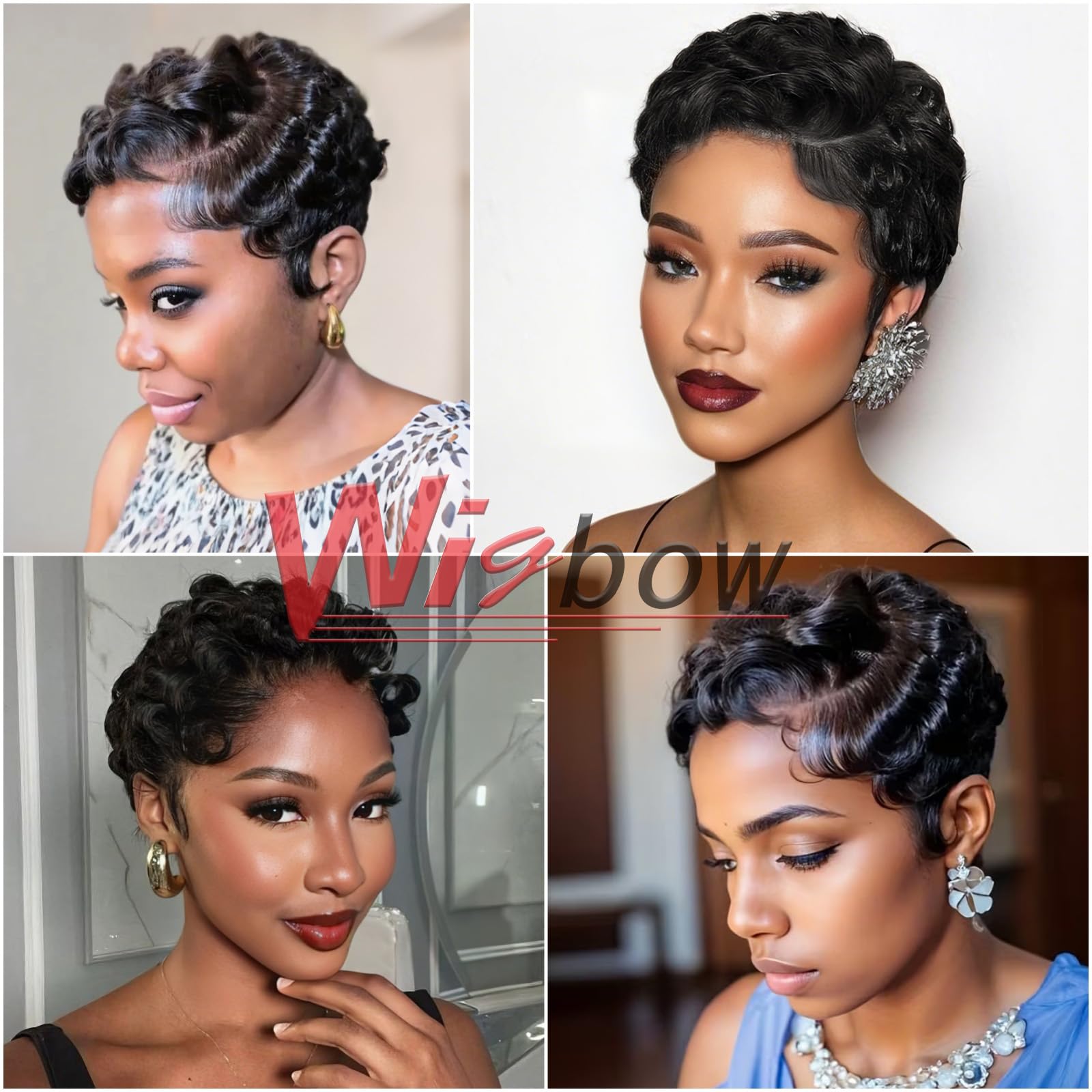 Short Curly Pixie Cut 13x4 HD Lace Front Wig 100% Human Hair Glueless Layered 13X4 Lace Front Finger Wave Pixie Human Hair Wig Short Pre  main image 3