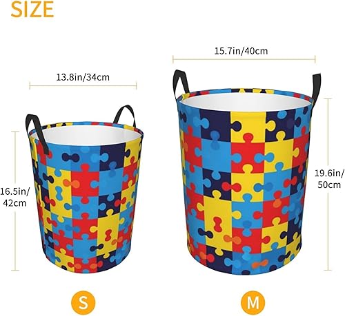 Miniatura 5 de Cesta de almacenamiento redonda grande compatible con rompecabezas coloridos de conciencia sobre el autismo, juguetes impermeables y organizador de