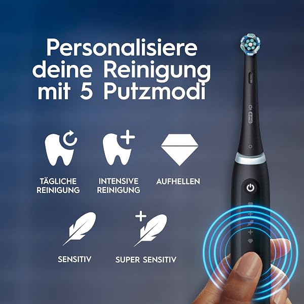 Oral-B iO Series 5 Plus Edition Elektrische Zahnbürste, Doppelpack — Electric Toothbrush, Inkl. 4 Aufsteckbürsten, 5 Putzmodi für Zahnpflege, Reise-Etui — Designed by Braun, Schwarz/Weiß - 2