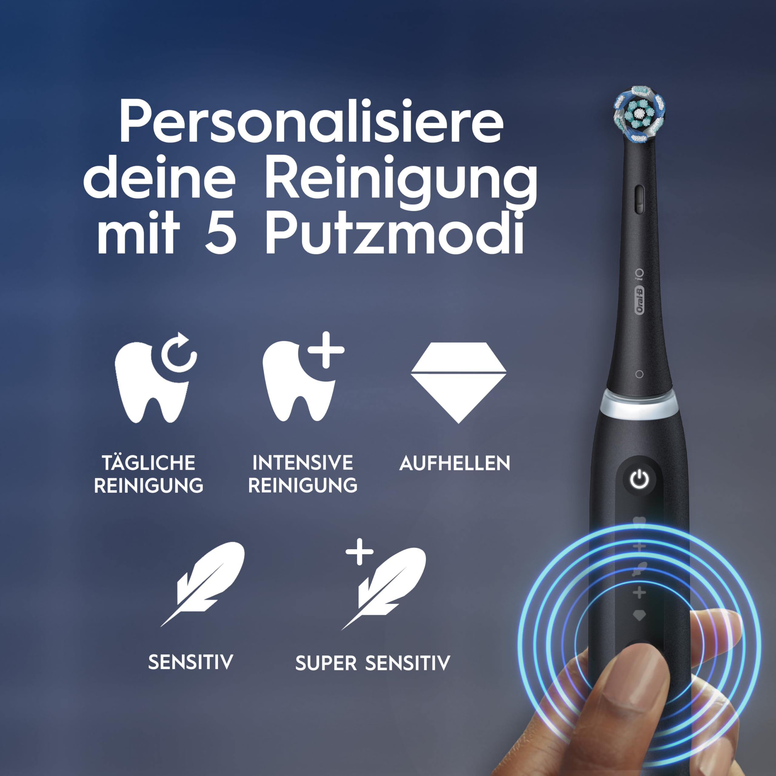 Oral-B iO Series 5 Plus Edition Elektrische Zahnbürste, Doppelpack — Electric Toothbrush, Inkl. 4 Aufsteckbürsten, 5 Putzmodi für Zahnpflege, Reise-Etui — Designed by Braun, Schwarz/Weiß - 3