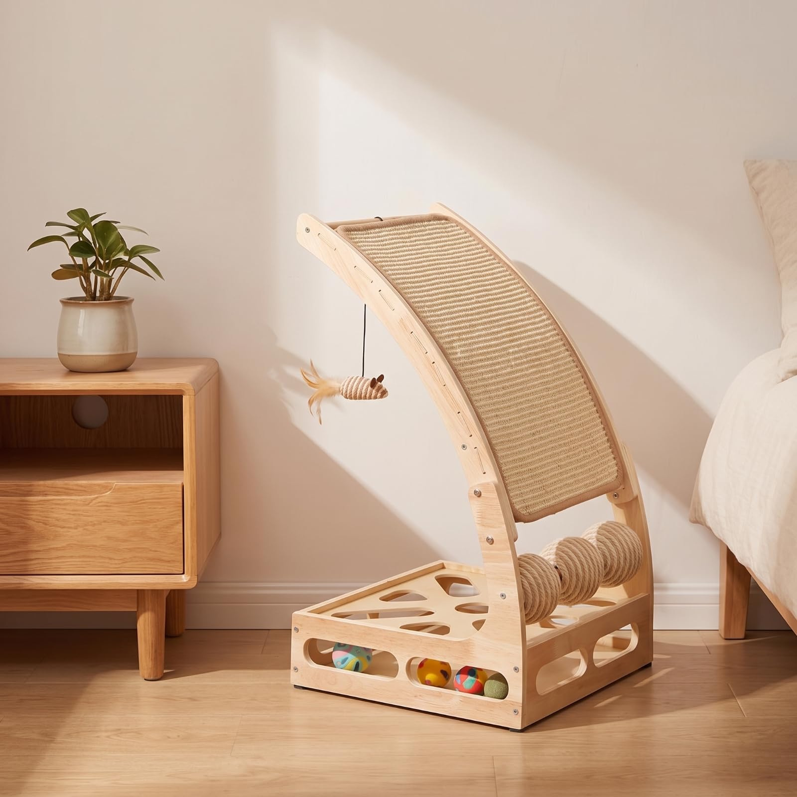 Kratzbrett mit Spielbällen selbstbeschäftigend Kratzmöbel aus stabil Katzenspielzeug mit Bällen für Katzen, Wohnung