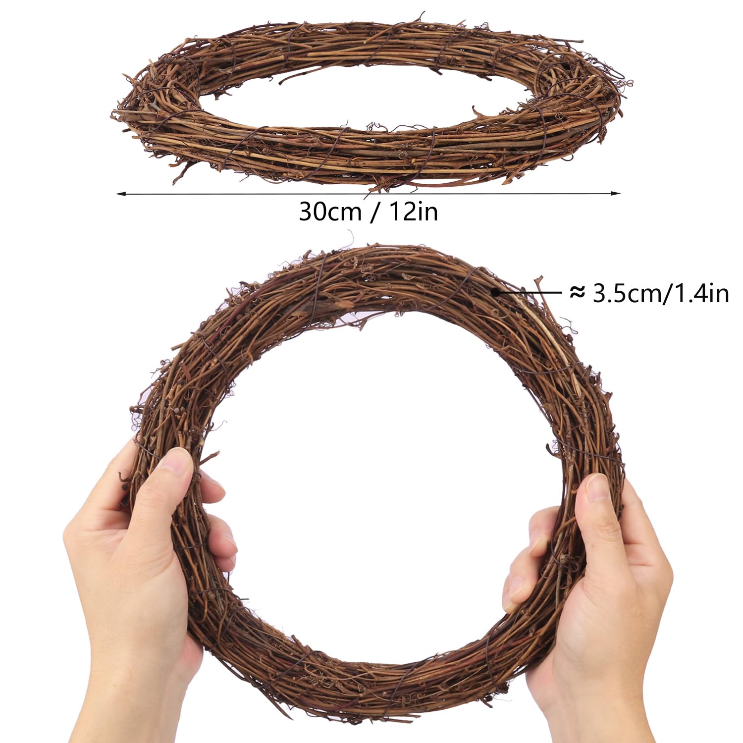 Natürliche Weinrebenkränze, rund, Rattan-Kranz, Weinreben-Kranz, für Bastelarbeiten, Festival, Weihnachten, Hochzeit, Restaurant und Heimdekoration, 7 Stück, 30,5 cm