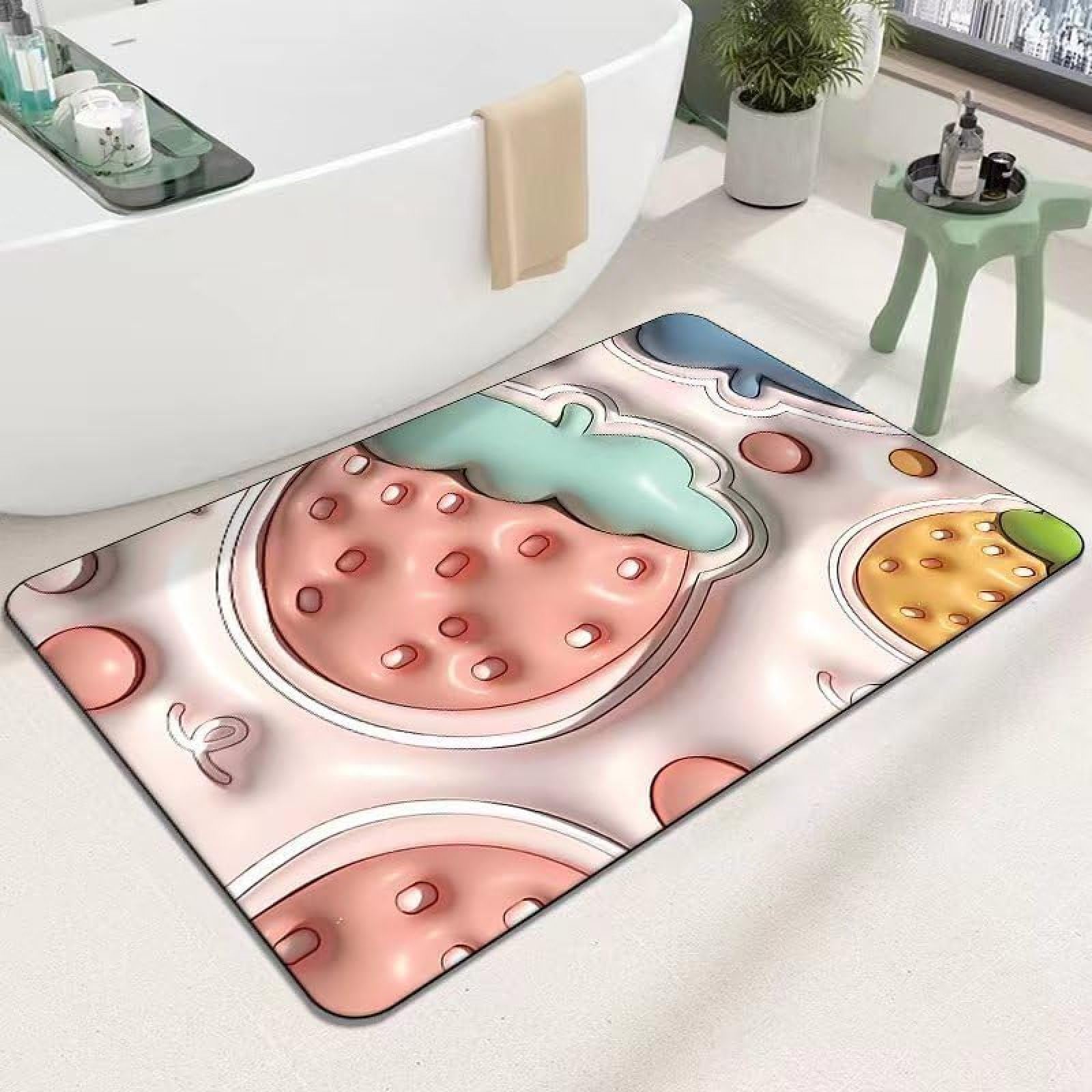 Tapis de douche en diatomite rose Pinkberry 60x90cm pour sortie de bain séchante