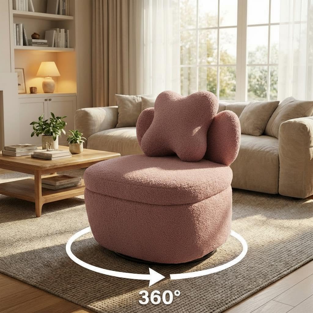 Teddy Velvet Swivel Accent Chair with Storage, 360° Rotating Ergonomic Armchair, Scratch-Resistant Upholstered Sofa Chair for Living Room, Bedroom, Nursery, Apartment or Small Spaces, 300 lbs Capacity