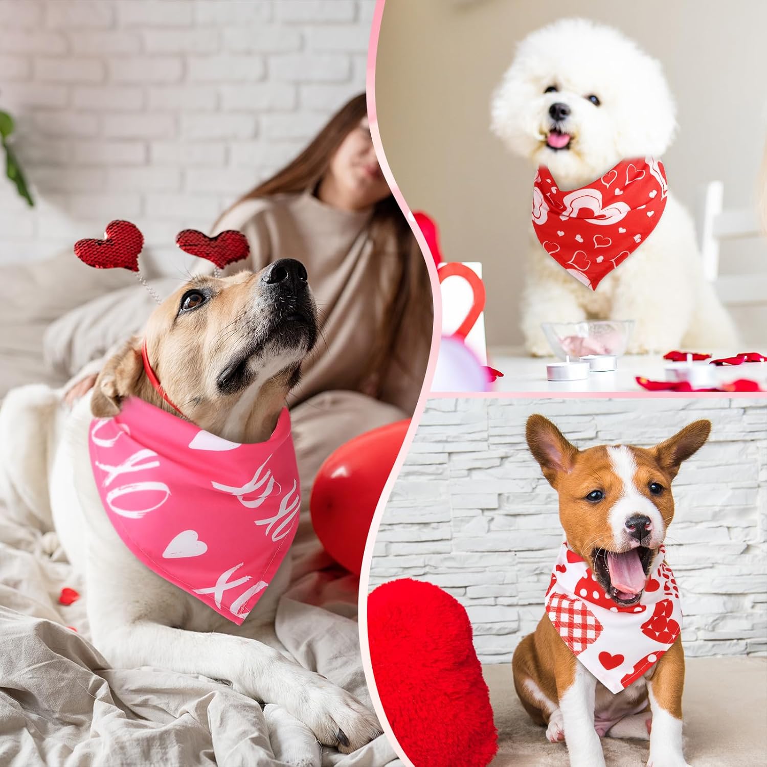 200 Pieces Valentine Dog Bandanas Bulk Love Bandanas for Dogs Heart Pattern Pet Triangle Scarf Puppy Kerchief Bibs Scarf for Valentine‘s Day Puppy Pet Costume Accessories Decoration