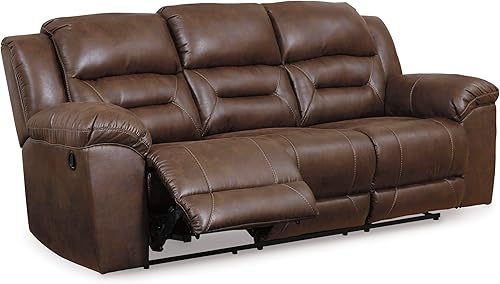 Miniatura 8 de Signature Design by Ashley Stoneland - Sofá reclinable manual de piel sintética, color marrón oscuro Marrón,Gris