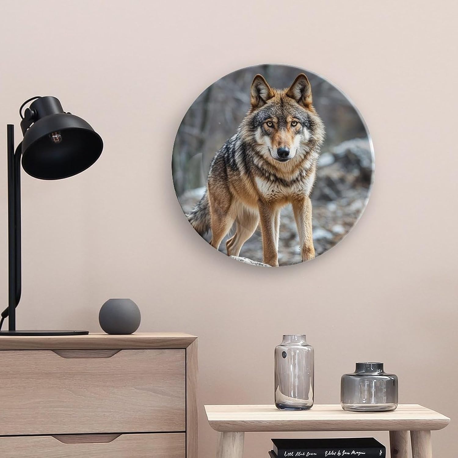 Wolf Bone China Decorative Plate with Stand, Ceramic Ornaments for Wall Hanging Decor, Porcelain Dinner Dish Decor Plates for Home, Office, Hallway, Table 10inch