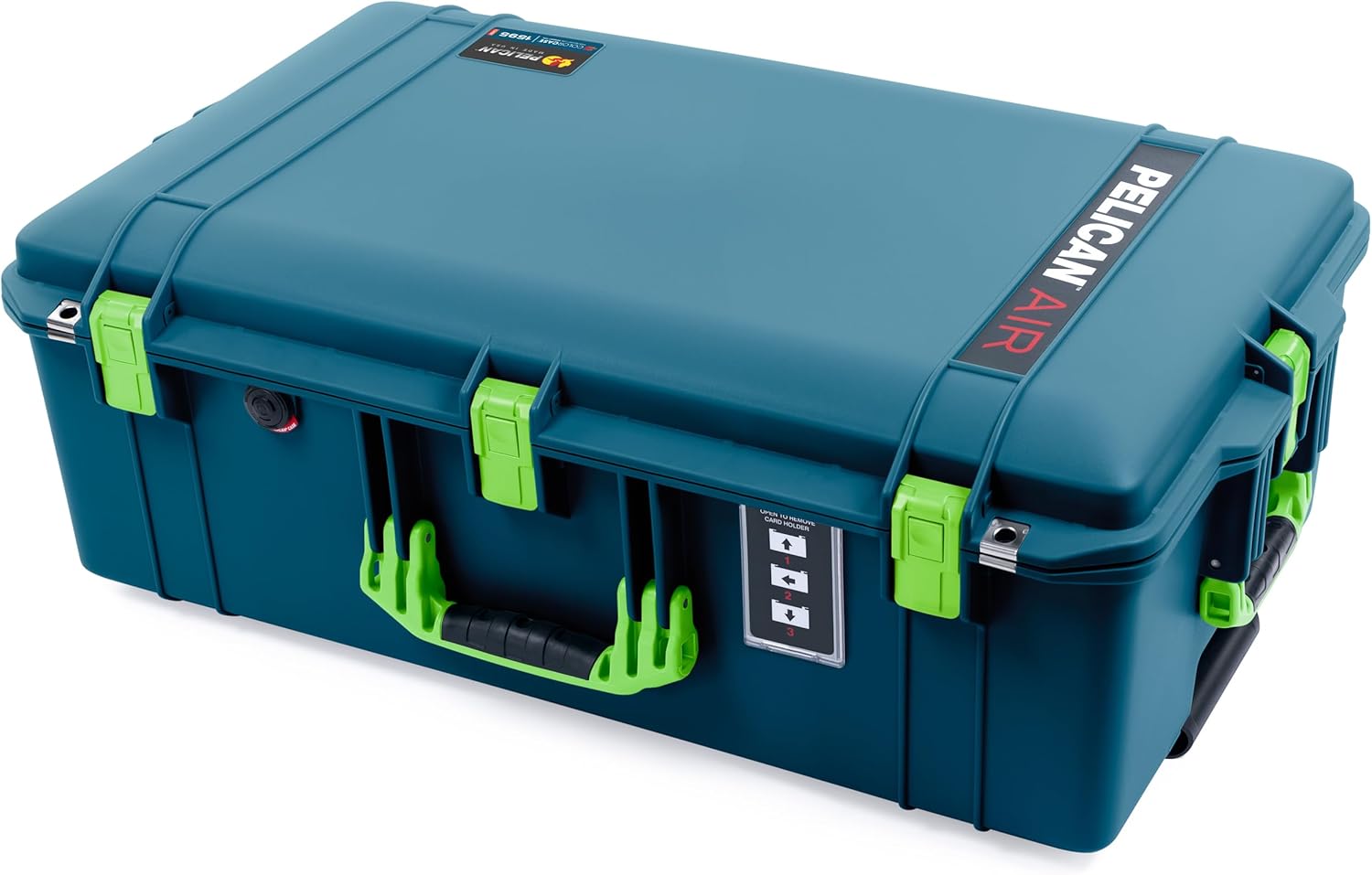 ColorCase Pelican 1595 Case Indigo - Large Sized Waterproof Case with Pick & Pluck Foam & Combo Pouch Lid Organizer- Lime Green Handles & Latches
