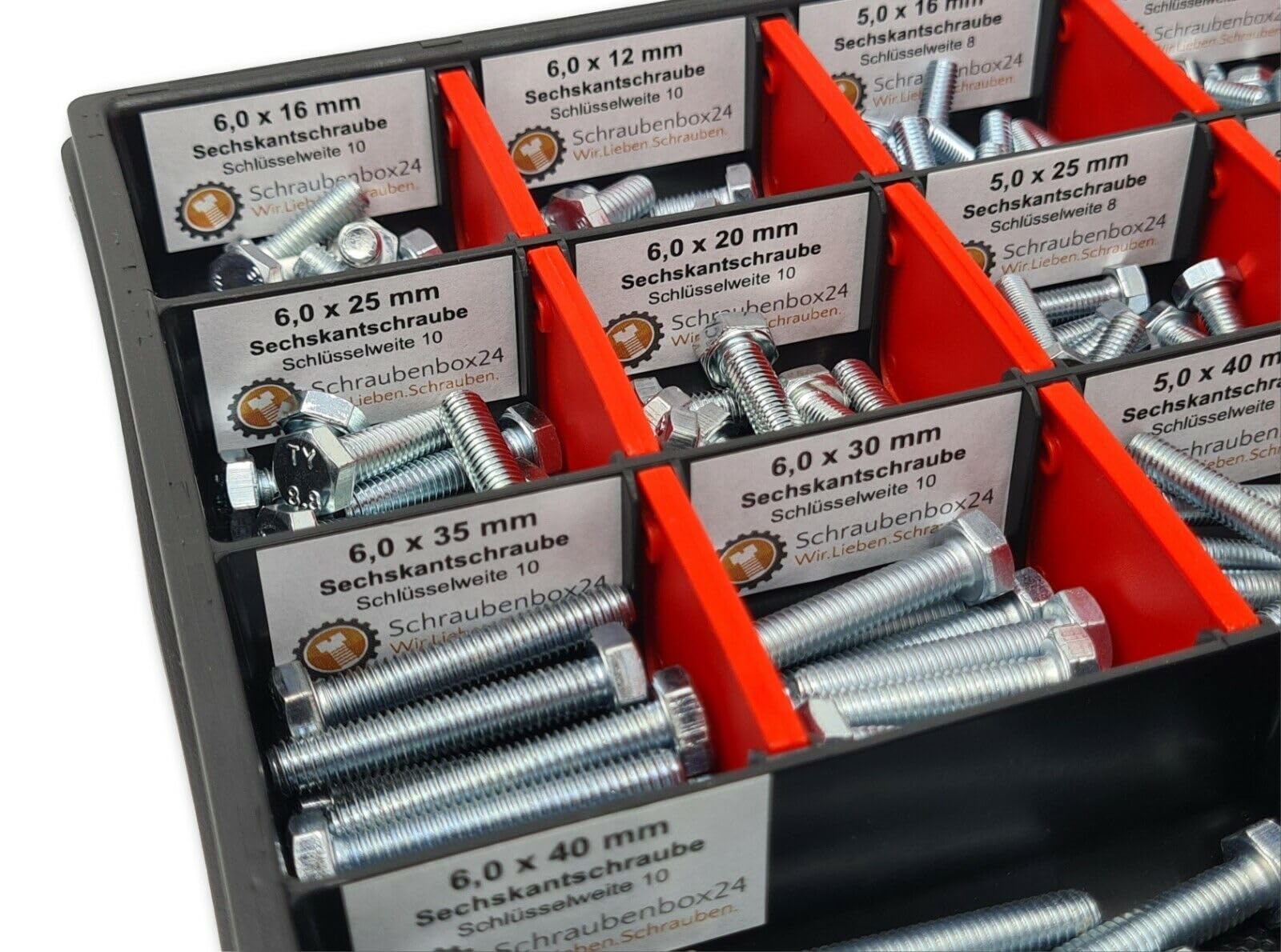 Sechskantschrauben Sortiment M4-M5-M6 // 8mm-50mm 350 tlg. Schraubenbox DIN 933 Vollgewindeschrauben Maschinenschrauben Gewindeschrauben Sechskantschrauben