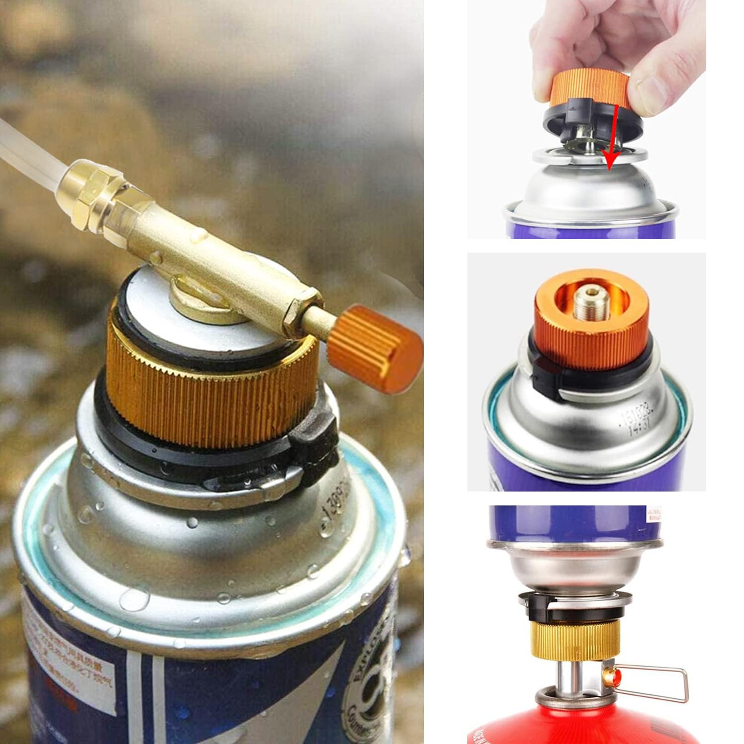 Adapter do kuchenki kempingowej, adapter do butli gazowych, zawór kuchenny, nadaje się do różnych aktywności na świeżym powietrzu, takich jak kemping, grill, kuchnia na świeżym powietrzu i piknik, 60