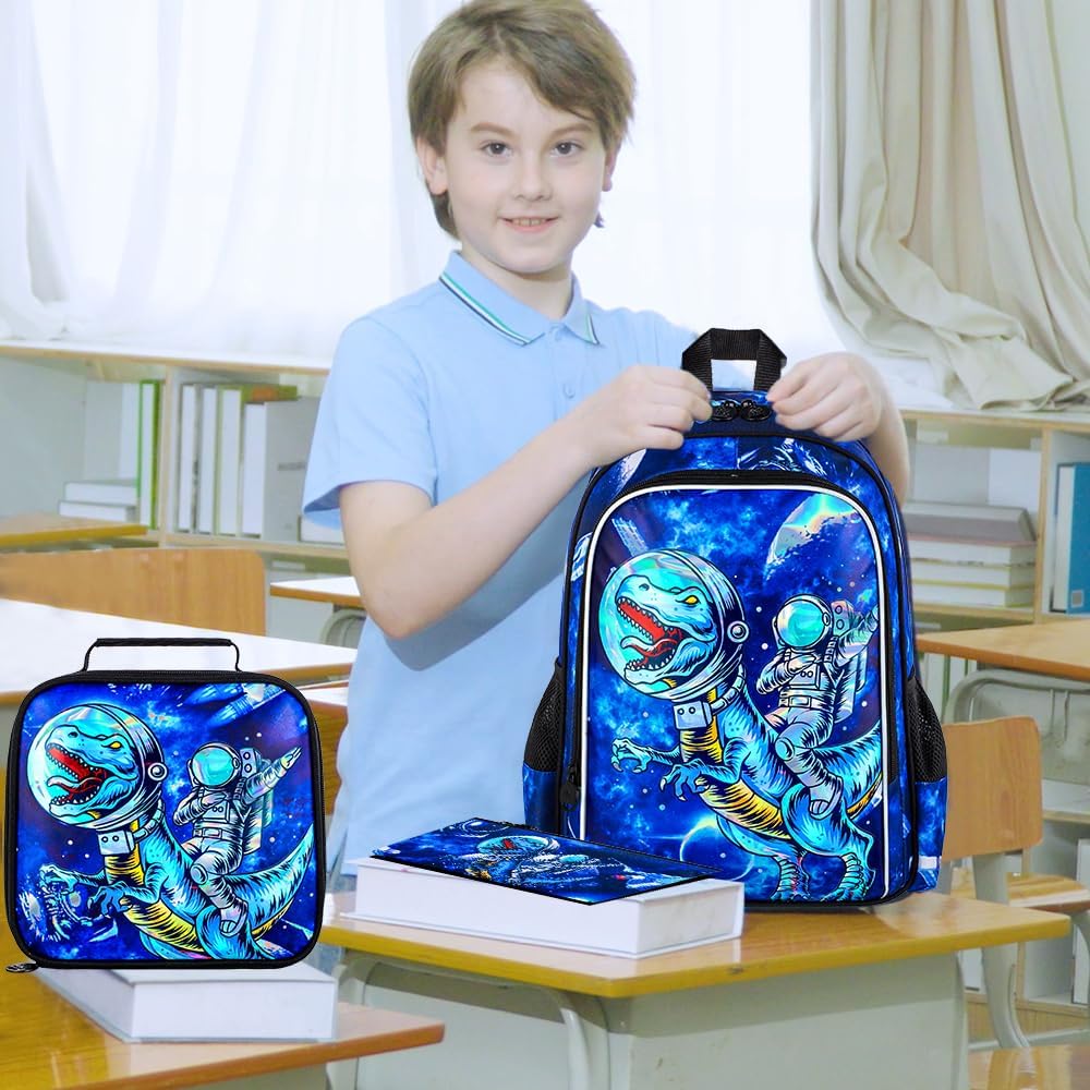 KLFVB 3PCS Dinosaur Backpack for Boys, 16" Kids Bookbag and Lunch Box, Preschool Backpacks for Elementary Students - Image 7