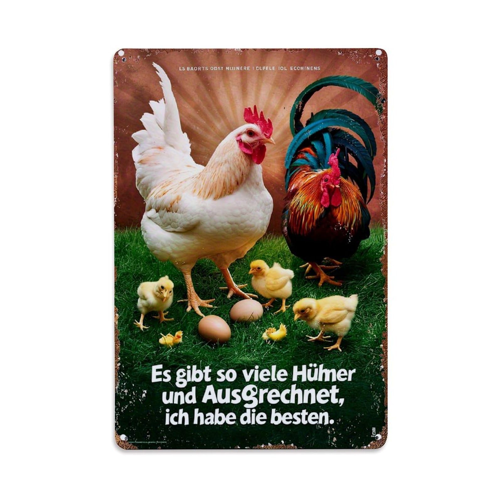 Chicken Rooster Chicks Eggs Grass Retro Metal Tin Sign, Vintage Decor Art Poster for Bar, Home, Man Cave, Kitchen, Laundry Room Gift 8x12Inch
