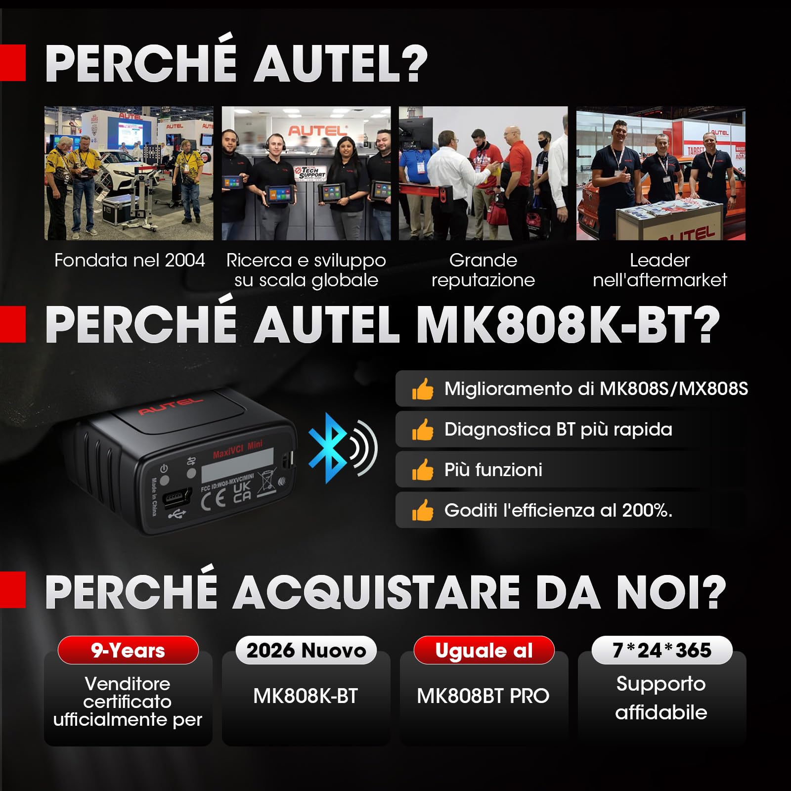 Autel MaxiCOM MK808K-BT Scanner: come MK808BT Pro Diagnosi Auto Professionale, 2025 MX808S Aggiornamento MK808S, BT Versione di MX900, Funzione come MK900-BT, Test Attivo, Test Batteria, Android 11