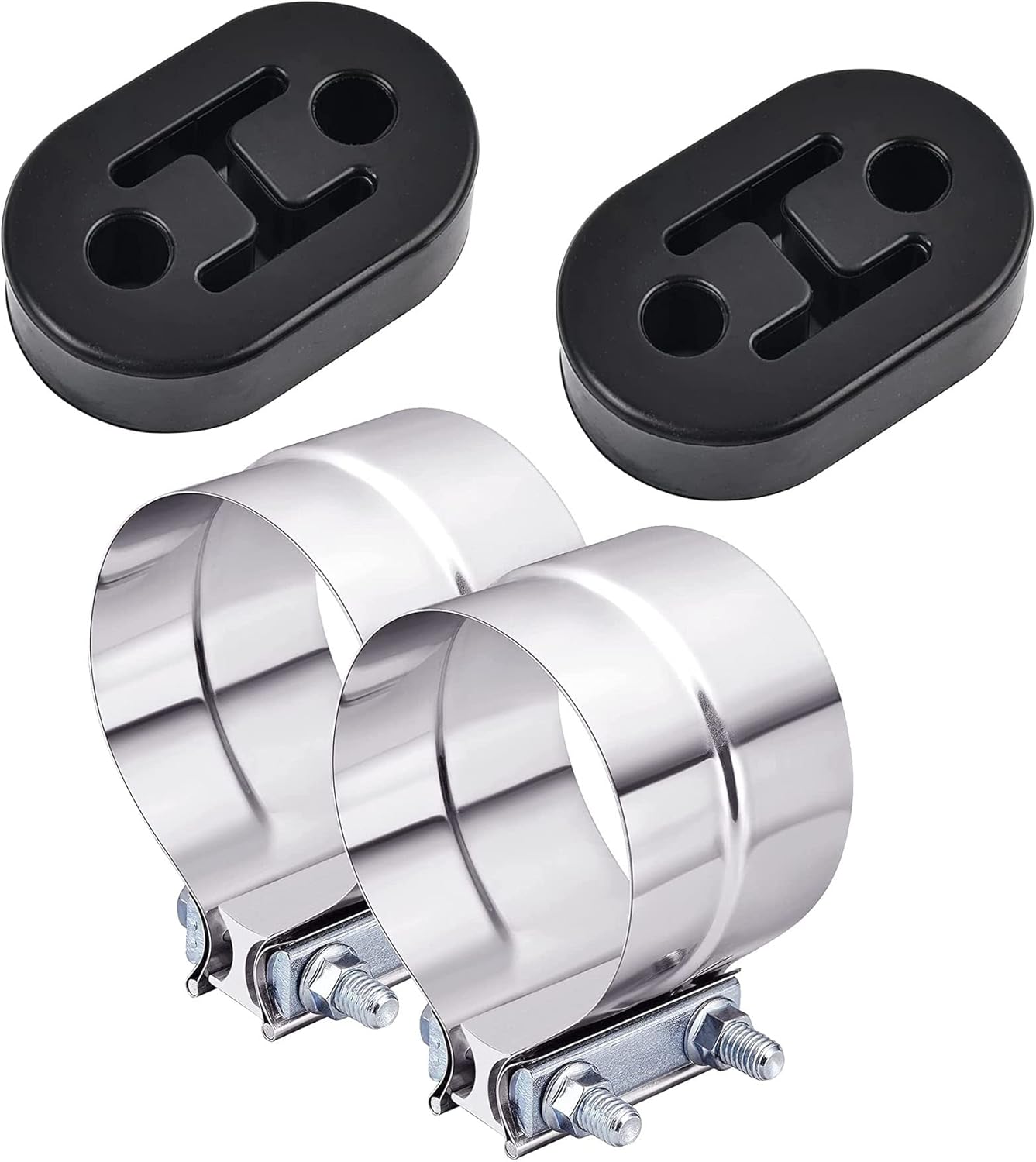 EVIL ENERGY 4.0" Lap Joint Exhaust Band Clamp 2PCS, Bundle with 2 Holes Exhaust Hanger Universal 2PCS