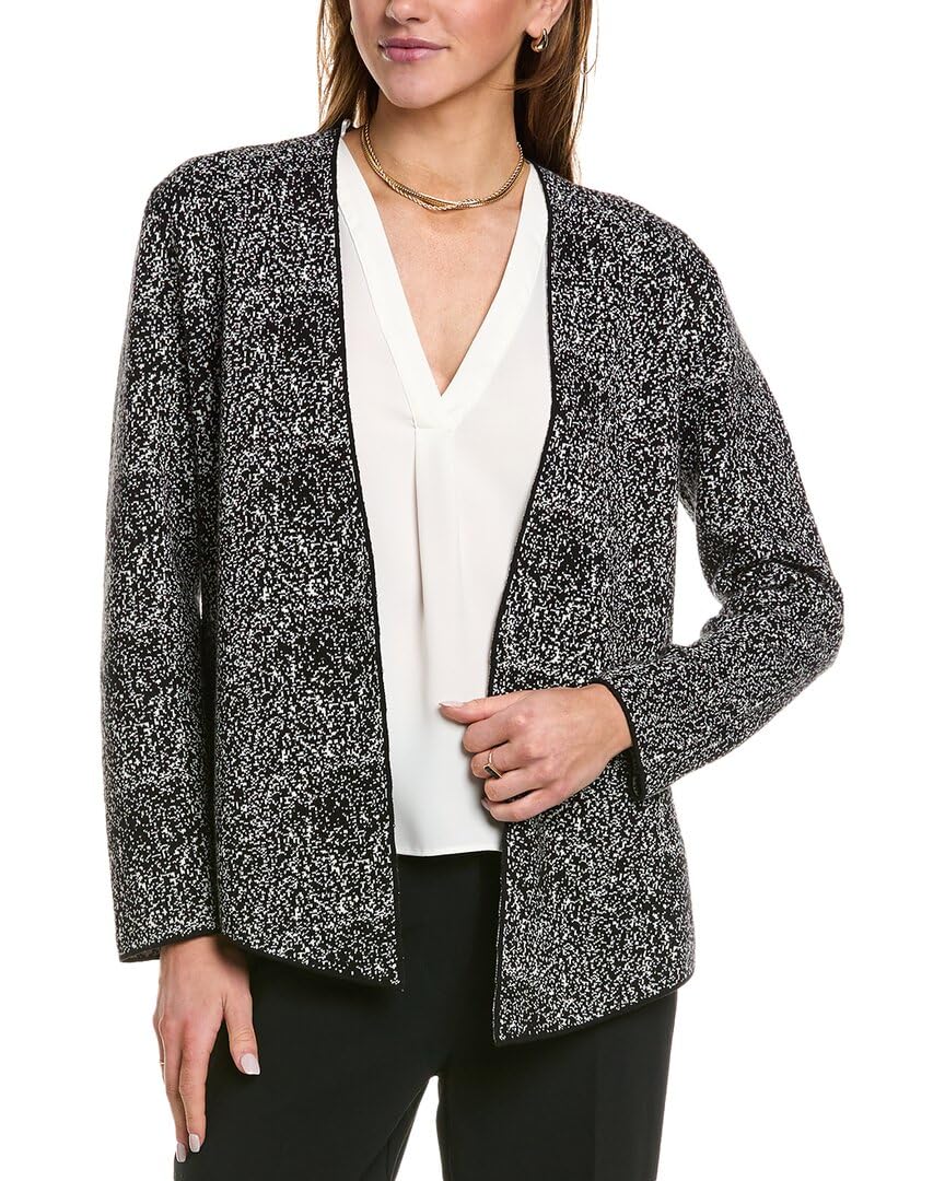 Anne Klein Fitted Cardigan W/Side Slits Suéter, Anne Blk/Anne Wht, XL para Mujer