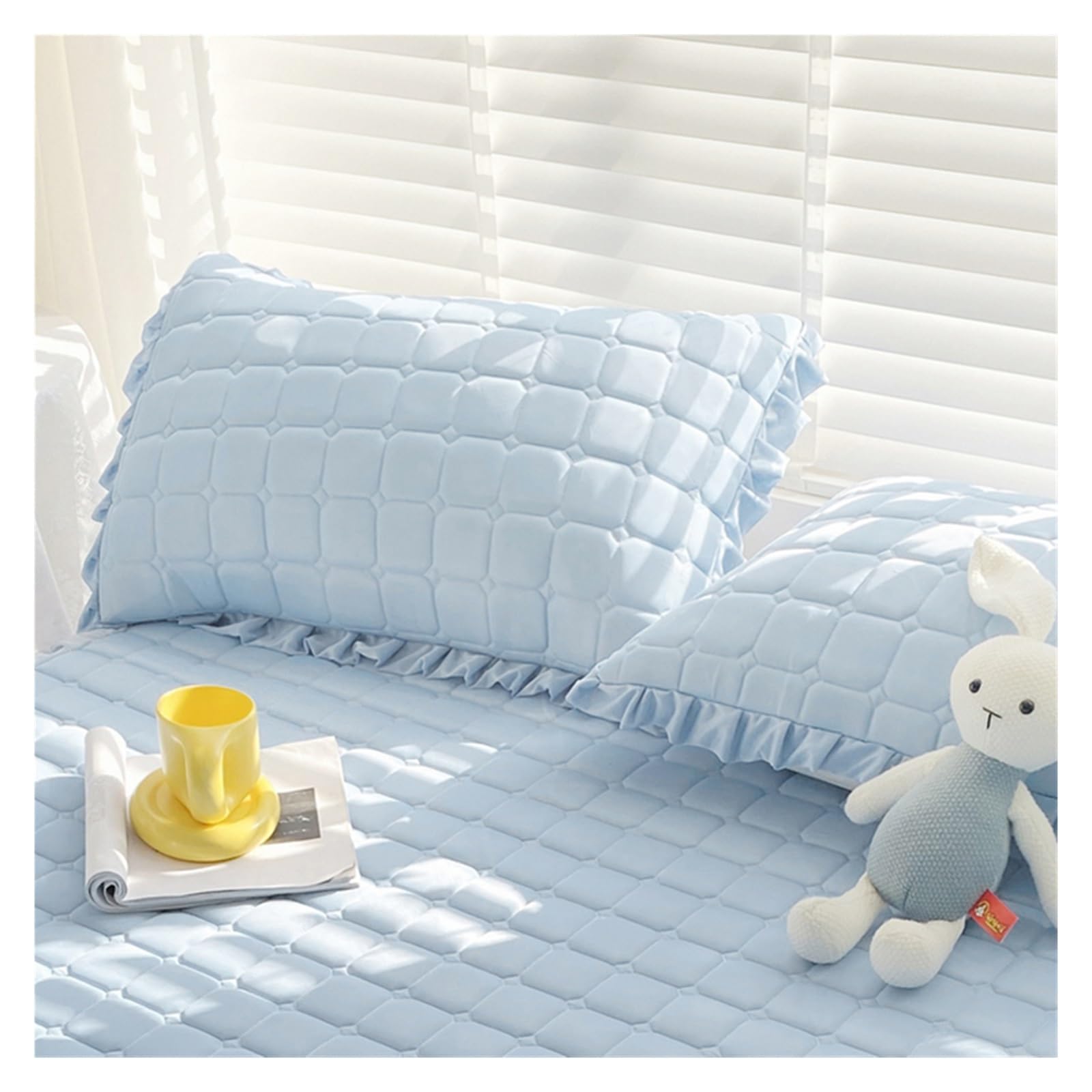 Taie d'oreiller en latex soie de glace été drap de lit frais bleu ciel