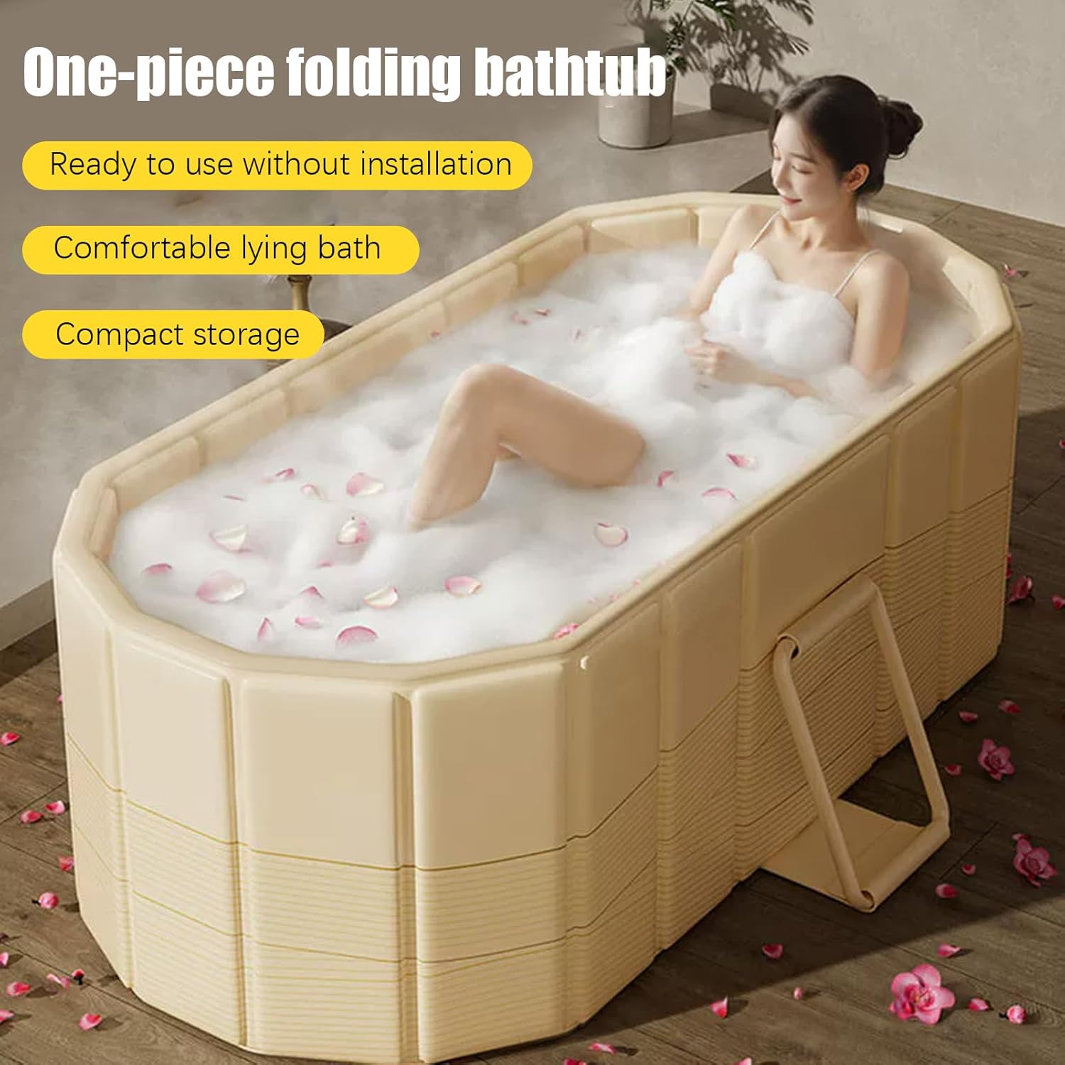 Foldable Swimming Pool - Kiddie Rectangular Pools | Large Insulated Hot Or Ice Bath Bucket | Non Inflatable Wading Bathing Tub | Folding Soaking Bathtub For Athletes Family Bathroom