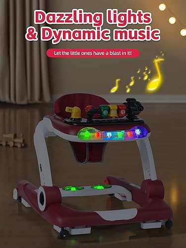 Miniatura 2 de Paseador de música y luces con ruedas, centro de actividades para bebés 6 en 1 con diseño ergonómico de respaldo, andadores de bebé para niños con