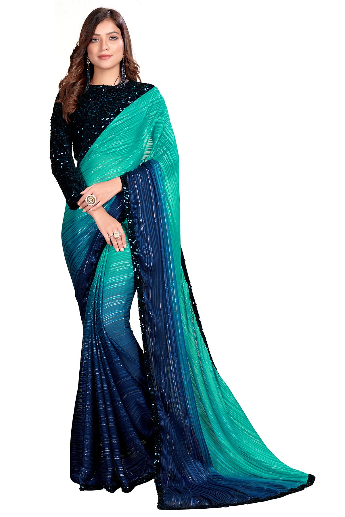Pratham Blue Women's Silk Saree With Blouse Piece