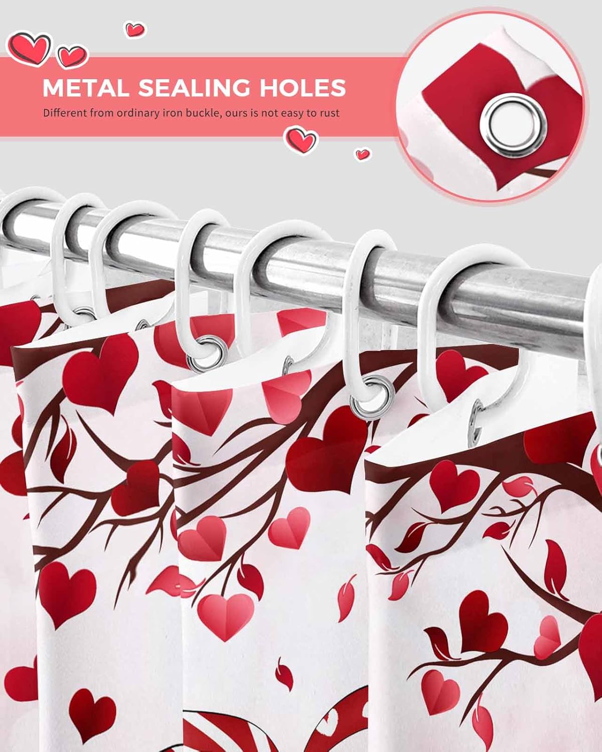 Happy Valentine's Day Gnomes Fabric Shower Curtain, Heart Tree Romantic Funny Shower Curtains for Bathroom Set with Hooks, Valentines Decorations Waterproof & Washable Bath Curtains Decor 72x78 inch